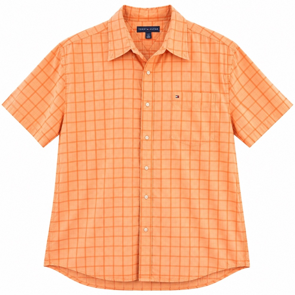 Tommy Hilfiger Shirt Plaid Button Down 100% Cotton XXL Orange Casual Preppy